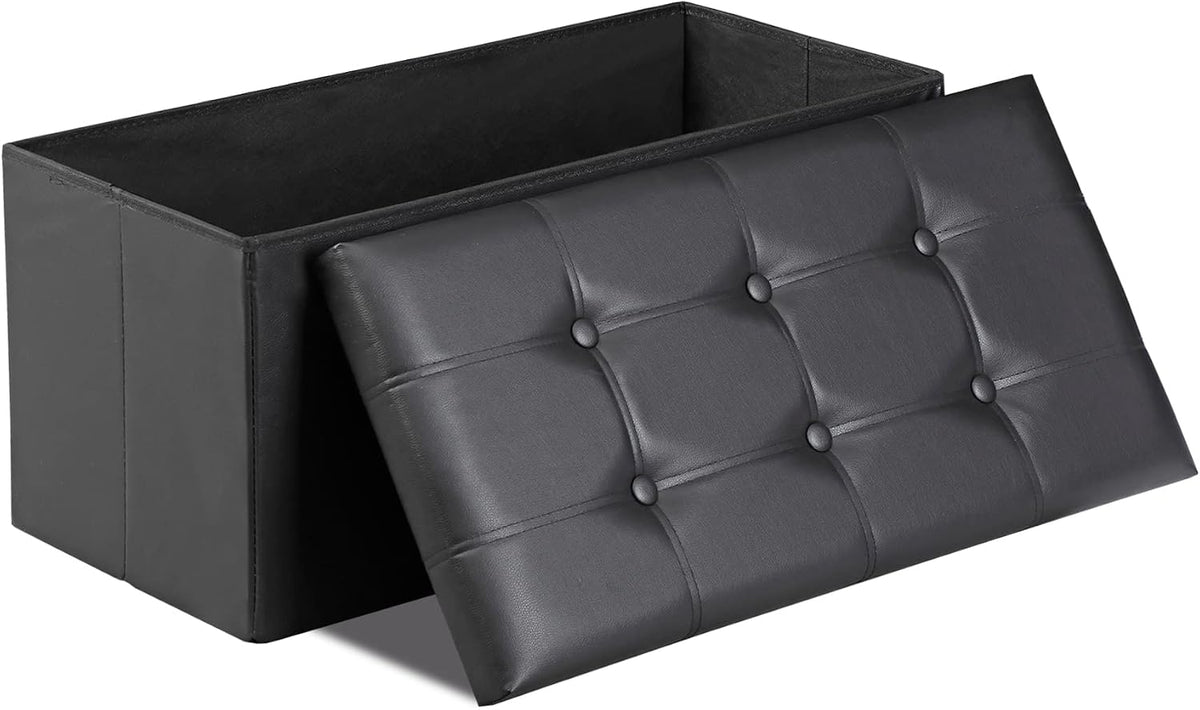 ZenStyle 30Inches Storage Ottoman Bench, Folding Footrest Stool, Storage Chest Long Shoes Bench with Foam Padded Seat, Holds up to 350 lbs, for Living Room, Entryway, Bedroom, (Black, 30 inches)