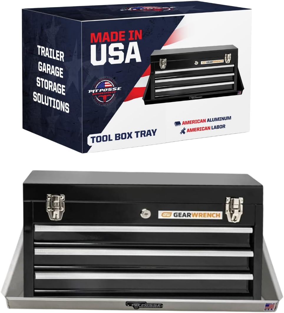 Pit Posse 540 Tool Box Storage Holder Tray Shelf Aluminum Cabinet - Made in USA - Enclosed Cargo Race Trailer Shop Garage Accessory for Toolboxes (Silver)