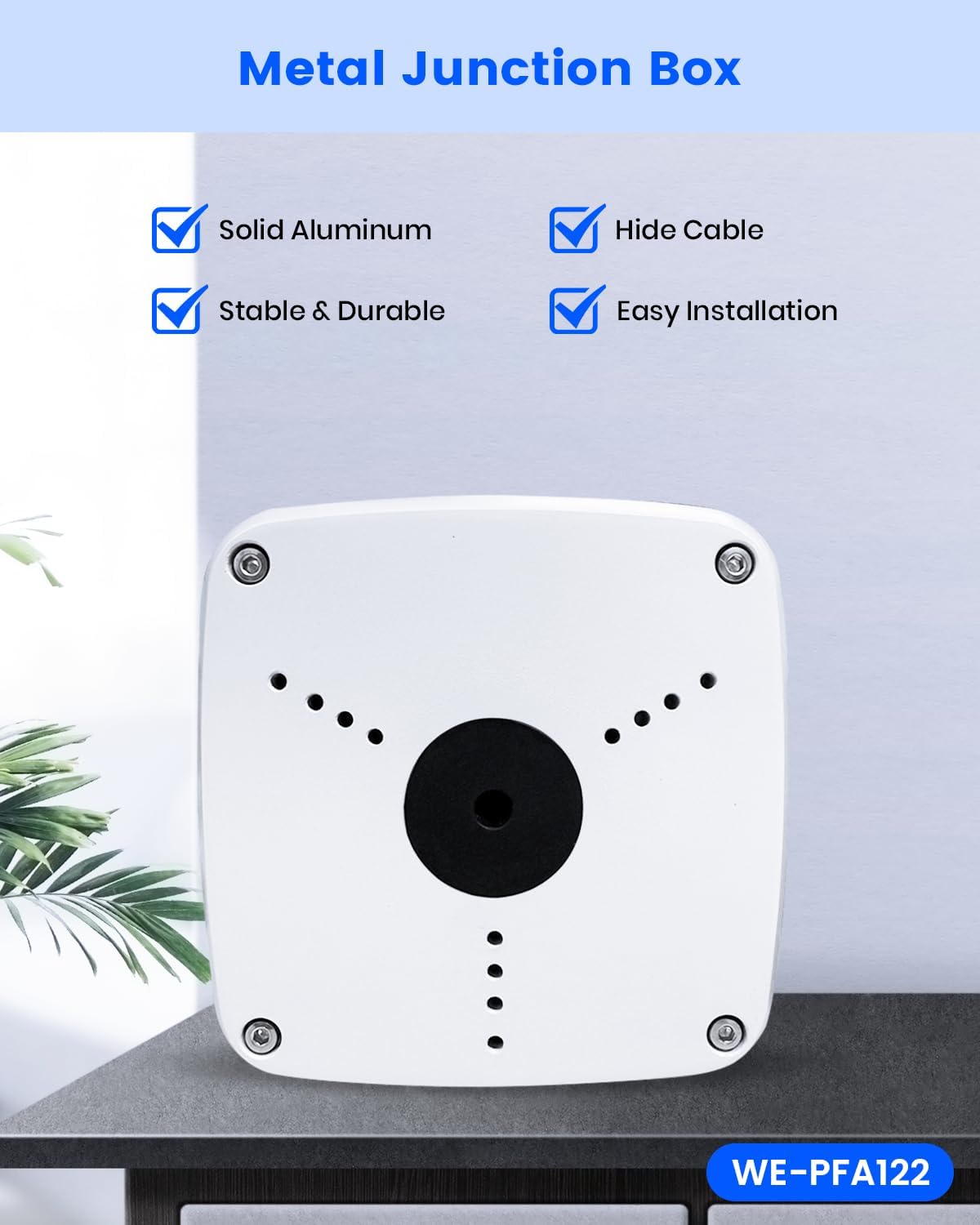 we-pfa122 aluminum junction box for bullet ip cameras, close-up detail