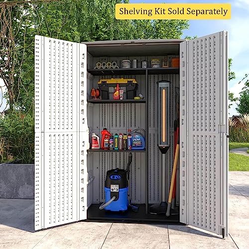 HOMSPARK Storage Shed Weather Resistance, Multi-Purpose Outdoor Storage Cabinet Waterproof, Outdoor Storage Cabinet for Garbage Cans, Lawnmower, Garden Accessories (White, Tall shed-53 cu ft)