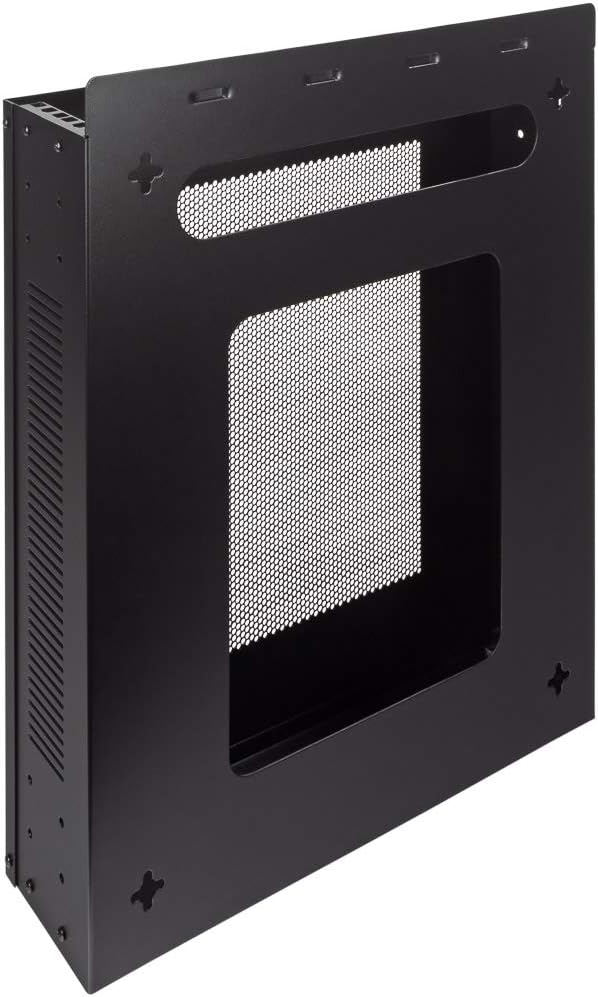 navepoint 2u vertical wall mountable server rack, black shown in use