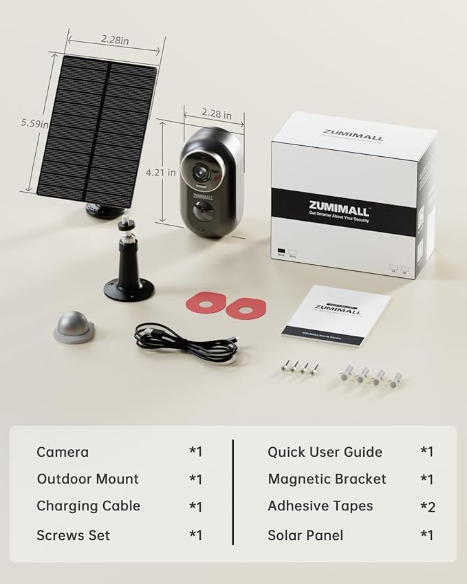 ZUMIMALL Solar Security Cameras Wireless Outdoor, 2K Outdoor Camera Wireless