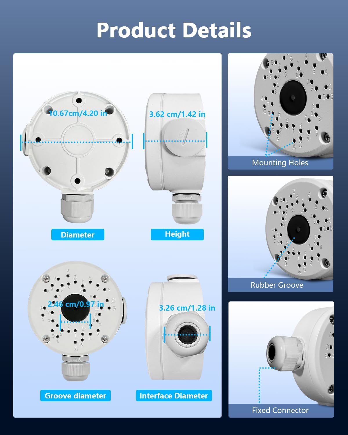 metal aluminum ip66 waterproof bullet security camera junction, view 9