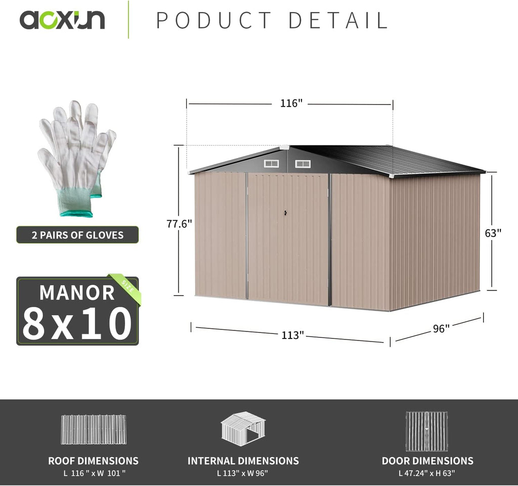 aoxun 8x10 ft shed outdoor storage shed with, close-up detail