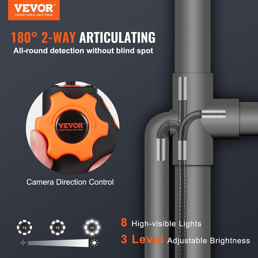 vevor 2-way articulating borescope camera with light & shown in use