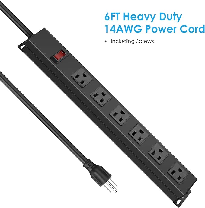2Pack Metal Wall Mount Power Strip, Mountable Power Outlet