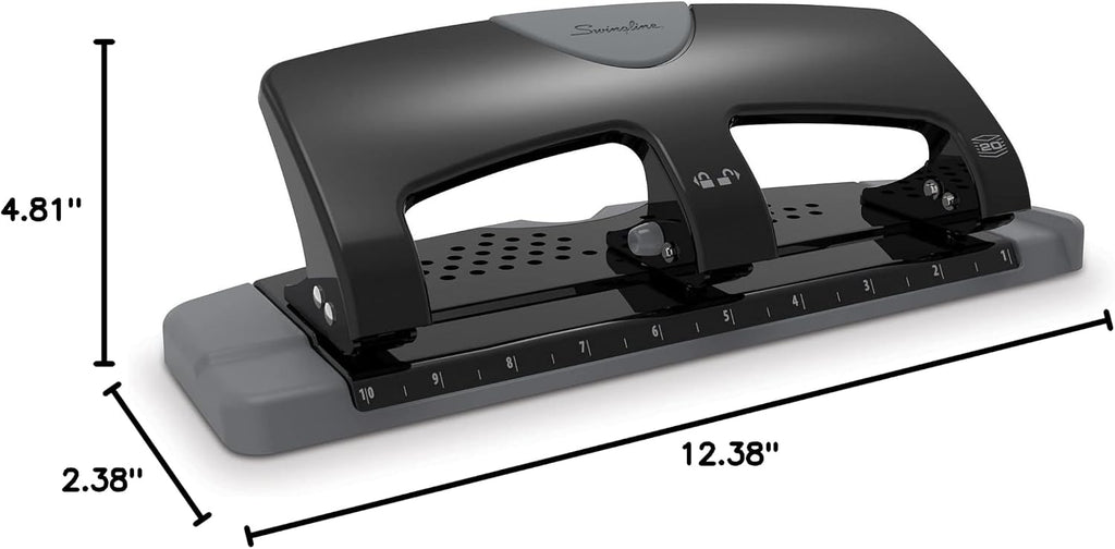 Swingline 3 Hole Punch, 20 Sheet Capacity Three Hole Puncher 3 Ring, Paper Punch, SmartTouch Low Effort, Black & Silver (74133) (Pack of 6)