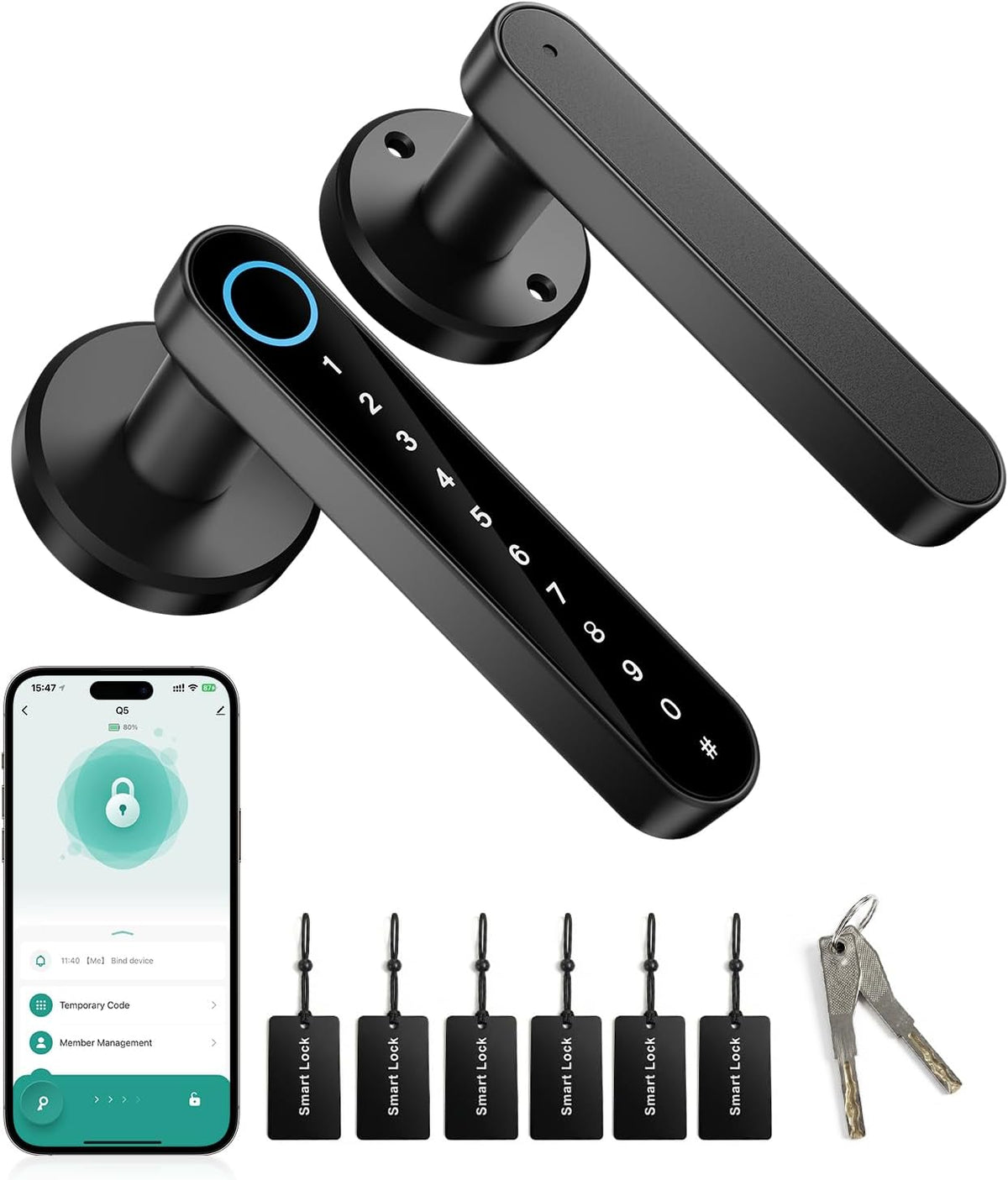Fingerprint Door Lock, Smart Door Knob with Keypad Keyless Entry, 4-in-1
