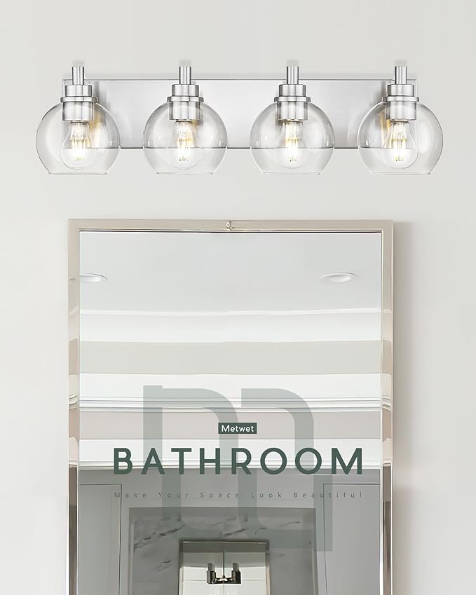 METWET Bathroom Light Fixtures, 4 Light Brushed Nickel Vanity Light, 26 Inch