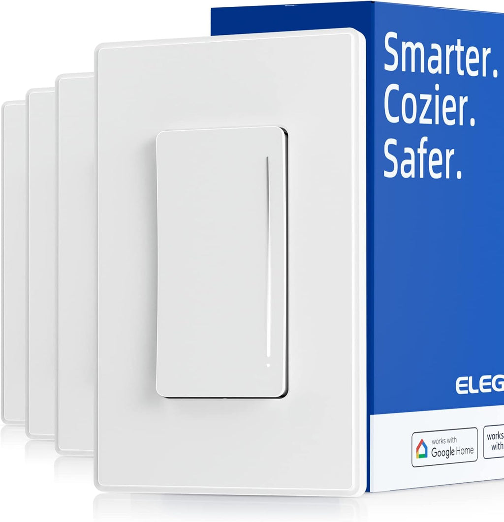 ELEGRP Smart Dimmer Light Switch DTR30, Single Pole or 3 Way, 2.4GHz Wi-Fi (4 Pack)