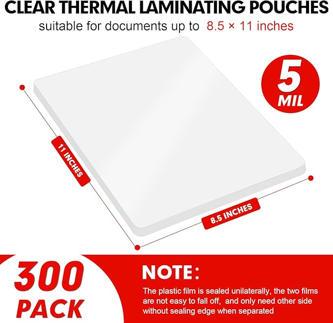 RAZCC Laminating Sheets, 300 Pack Clear Thermal Laminating Plastic Paper
