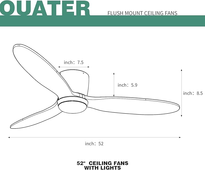 OUATER Flush Mount Ceiling Fan