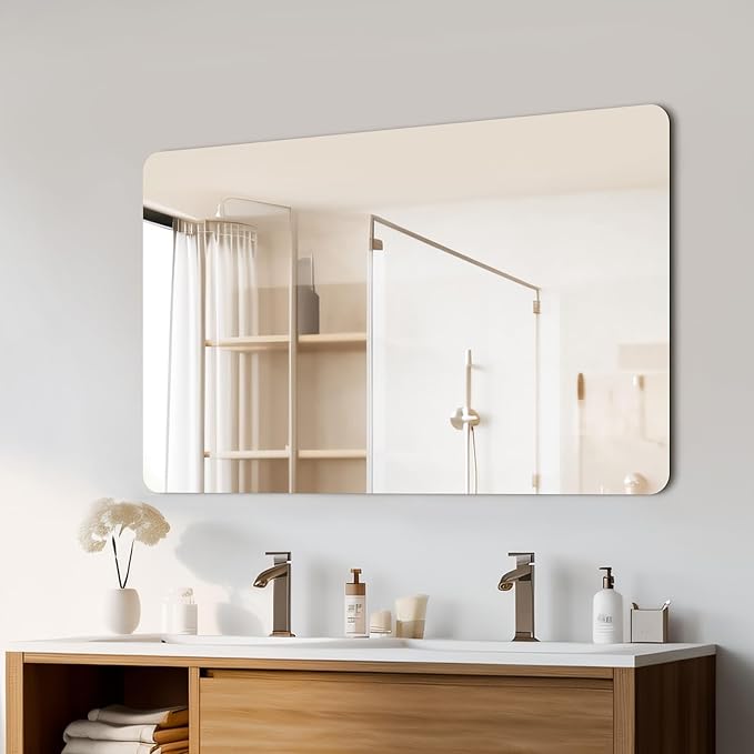 Mirrorons 40 x 30 Bathroom Mirror, Rounded Corner Frameless Mirror, Modern