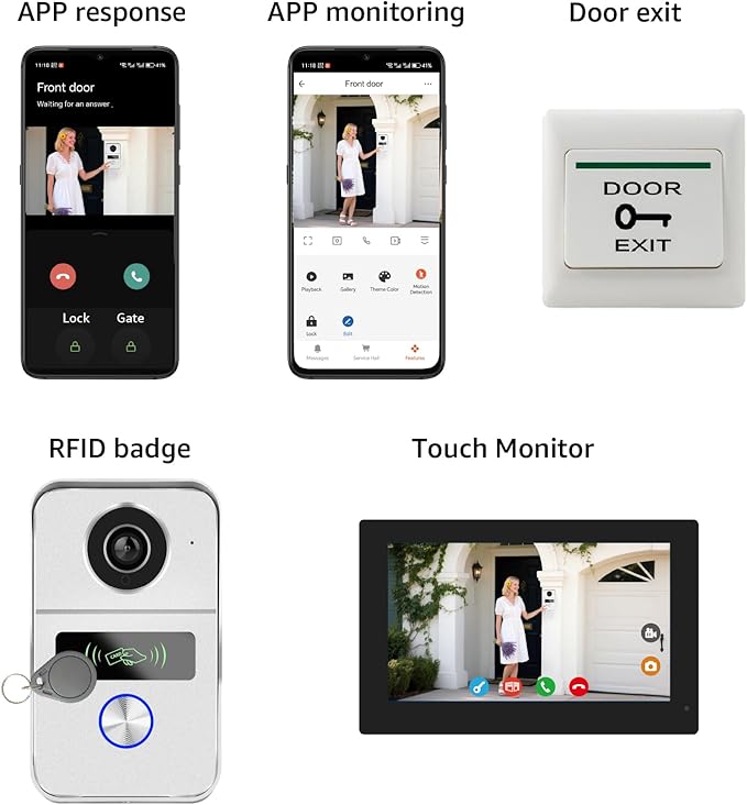 KeonBell 2 Wired Video Intercom System, 7 Inches Video Doorbell Camera