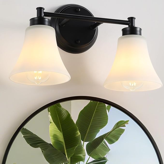 LOUSACE 2 Light Bathroom Vanity Light Matte Black Bathroom Lighting Fixtures