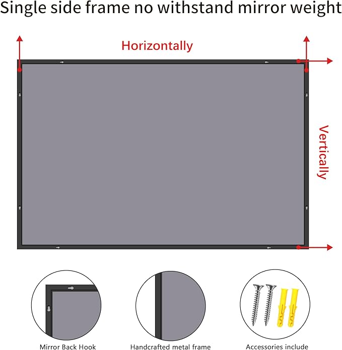 40x60inch Black Bathroom Mirror, Large Rectangular Wall Mirrors