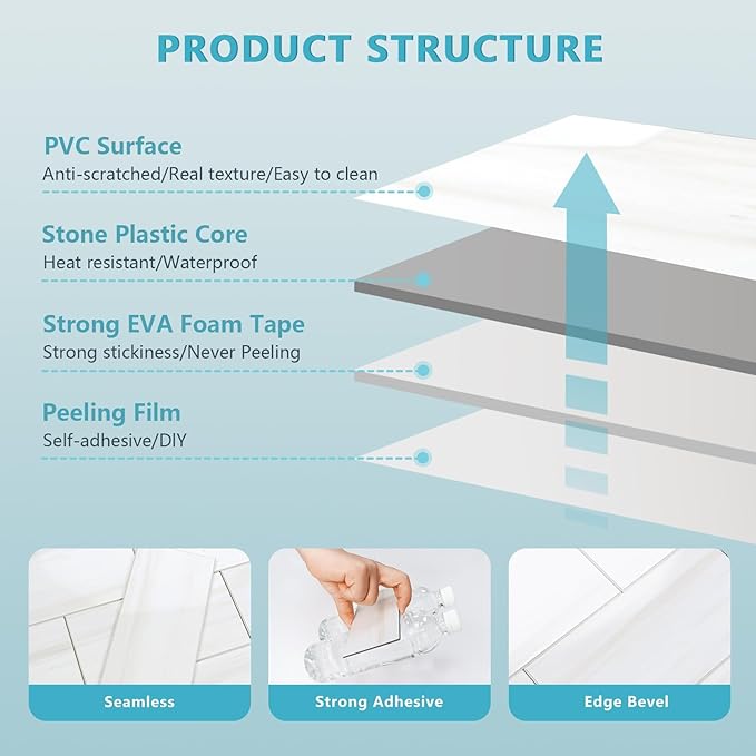 Vamos Tile 100-Piece Glossy Dolomite White Peel and Stick Backsplash Tile