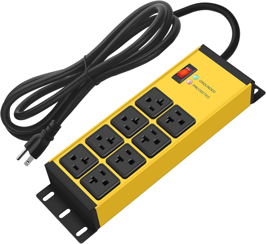 CCCEI Yellow Heavy Duty Power Strip Surge Protector 20 AMP, 8 Outlets 12 Gauge