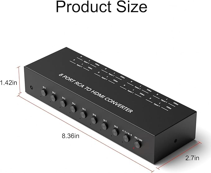 8 Port RCA to HDMI AV to HDMI Converter 1080P/720P 8 Way RCA Composite CVBS AV