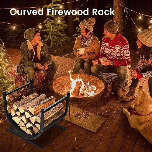 Tangkula U-Shaped Firewood Rack, Patio Lumber Stacker Stand with Handles