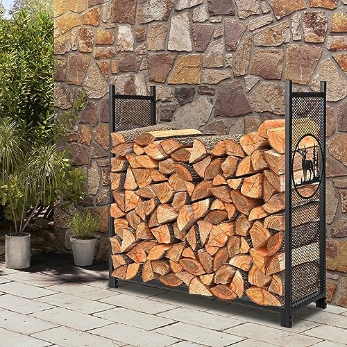 IRONMAX 4ft Firewood Rack with Mesh Sides & Bottom, Indoor & Outdoor Use