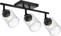 3-Light Black Track Lighting Kit Ceiling Mount Kitchen Track Lighting Fixtures, Bathroom Ceiling Tracking Vanity Light with Bubble Seeded Glass Shade & Rotatable Tracking Heads for Accent Shop