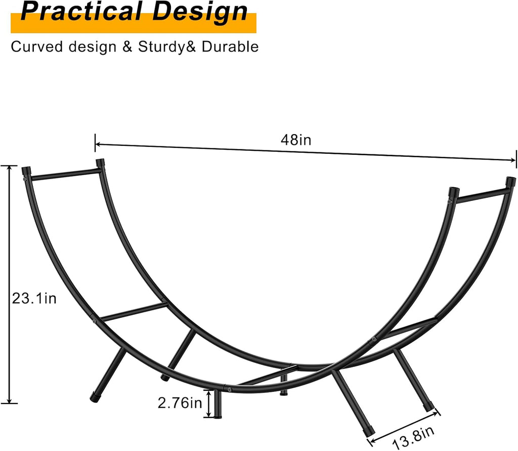 curved firewood rack,48 in powder-coated log holder for shown in use