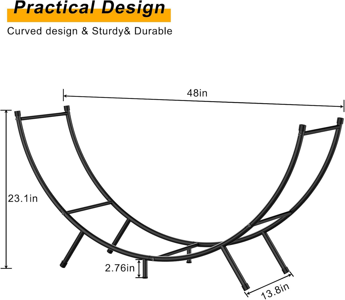 curved firewood rack,48 in powder-coated log holder for shown in use
