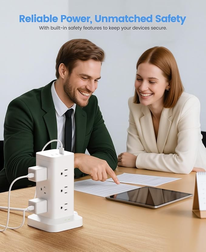 Power Strip Tower with Surge Protector 1800J, Fast Charging Tower PD20W USB-C