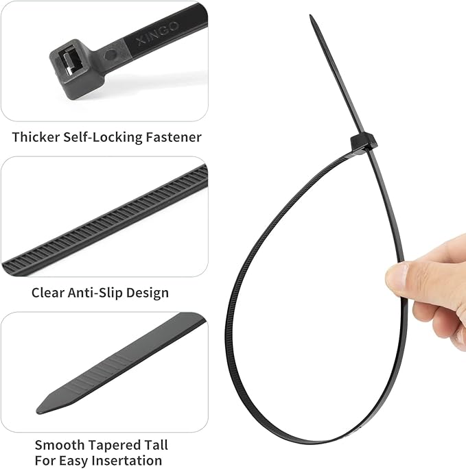 XINGO 16 Inch Black Large Zip Ties Heavy Duty 500 Pack, 200 LBS Ultra Strong
