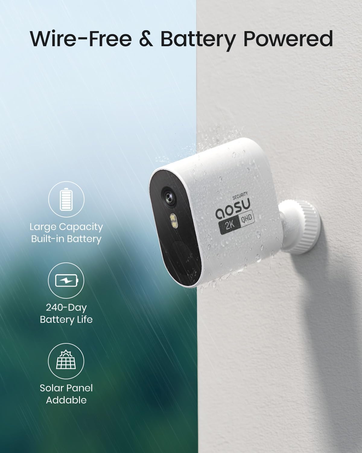 aosu 2k qhd battery security cameras wireless outdoor, side view