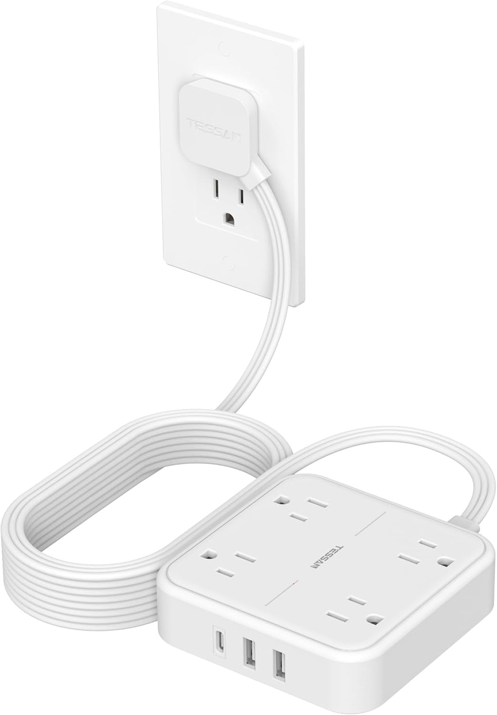 Surge Protector Flat Extension Cord 15Ft, TESSAN Flat Plug Power Strip