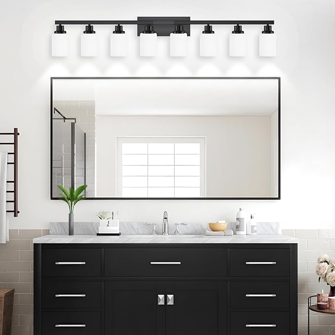 DIKAIDA 8-Light Bathroom Light Fixtures Over Mirror, 52inch Modern Matte Black