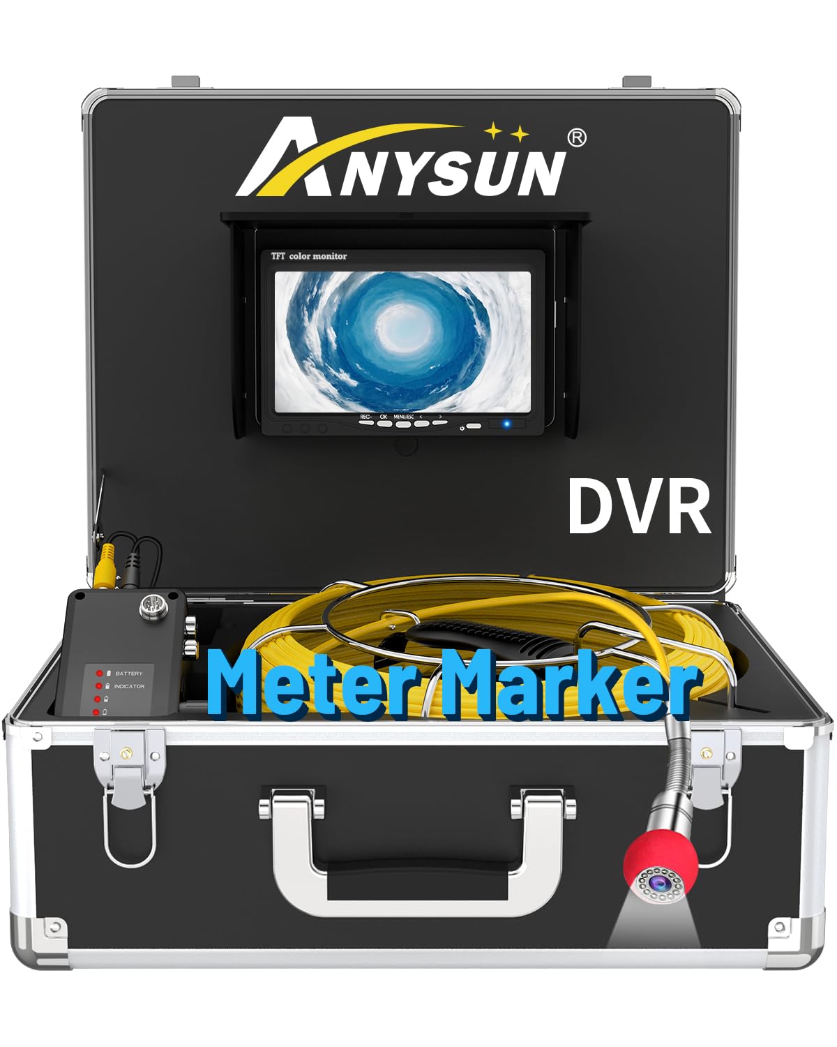 Anysun Sewer Inspection Camera - 100ft with 7" Monitor, DVR, 16GB Card, 12 Lights, Plumbing Pipe Camera for Plumber & Homeowner