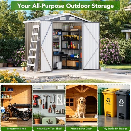 MXV 6x4 FT Outdoor Metal Storage Shed, Lockable Galvanized Steel Tool House with Sloped Roof, Waterproof Shed for Backyard, Garden, Patio, Black