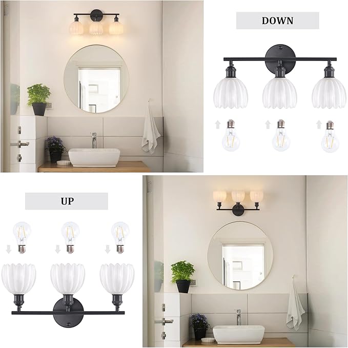 Shenmoyl Bathroom Light Fixtures, 3-Light Black Vanity Wall Light Over Mirror