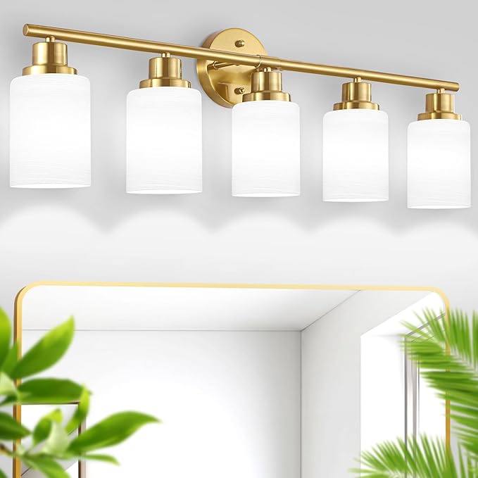 Guliaofo 5-Light Vanity Lights, Brushed Gold Bathroom Light Fixture