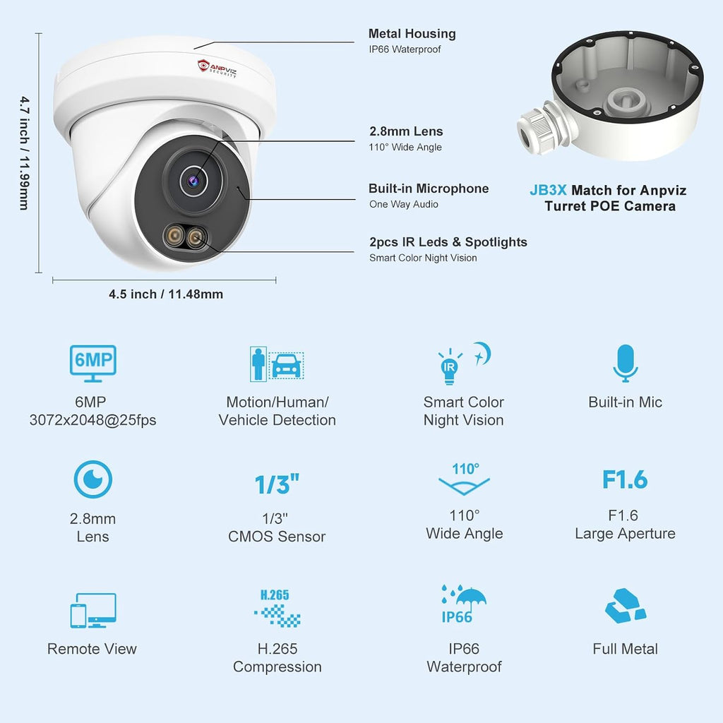anpviz 6mp poe ip camera, 3k full metal, view 9
