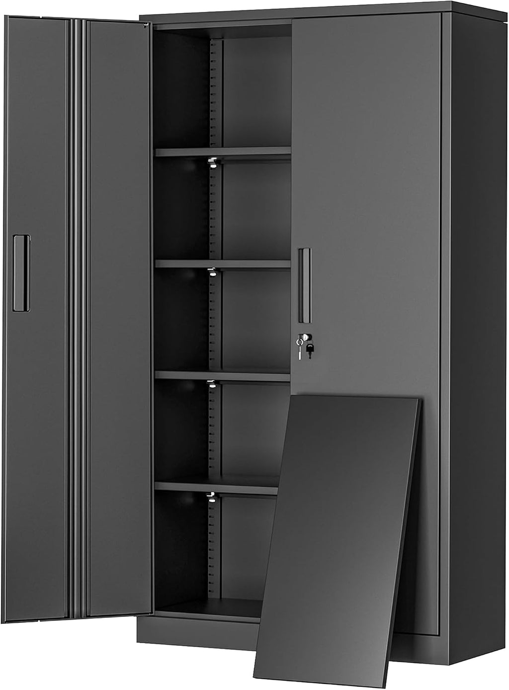 Greenvelly Metal Cabinet, 72” Black Tool Steel Locking Cabinet with Doors and 4 Shelves, Tall Cabinets for Garage Storage Systems Lockable File Cabinet for Home Office, Classroom/Pantry