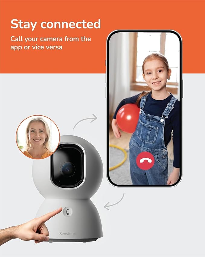 Sensforge 2.5K White Indoor Pan-Tilt Dome Security Camera, AI Human & Pet (2-Pack)