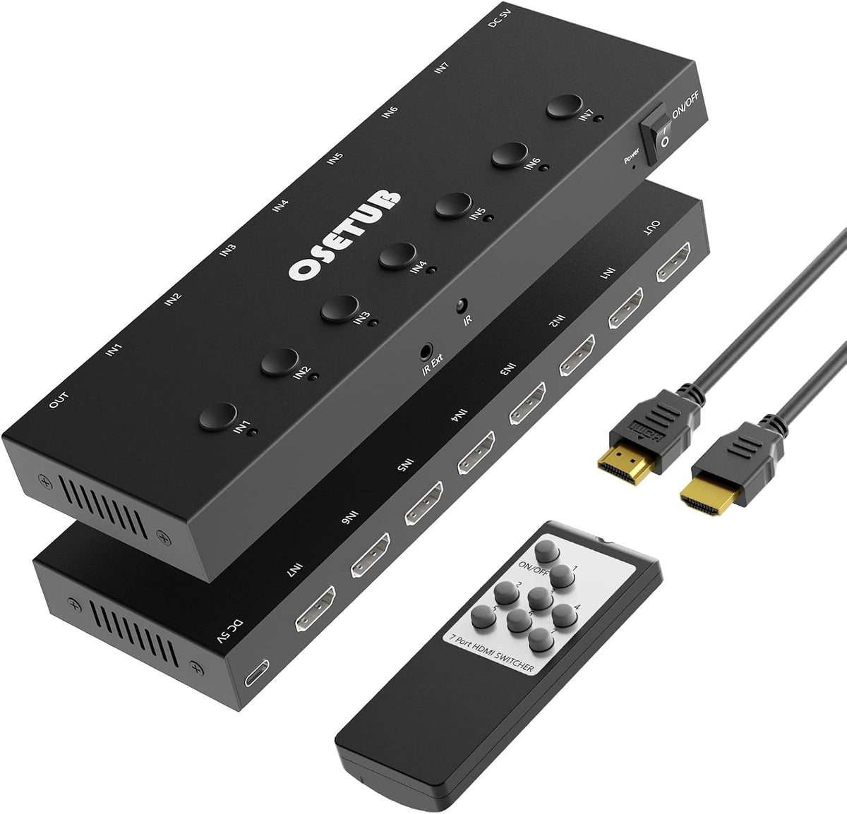 HDMI Switch 7 in 1 Out 4K@60Hz, 7 Port HDMI Switcher Selector Support HDR &