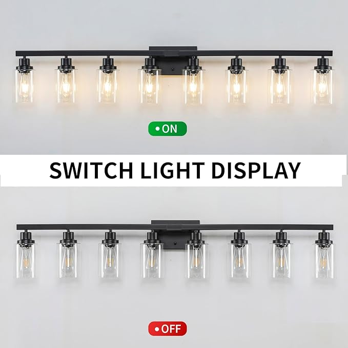DIKAIDA 8 Light Bathroom Vanity Lights Over Mirror, 52inch Black Vanity Lights
