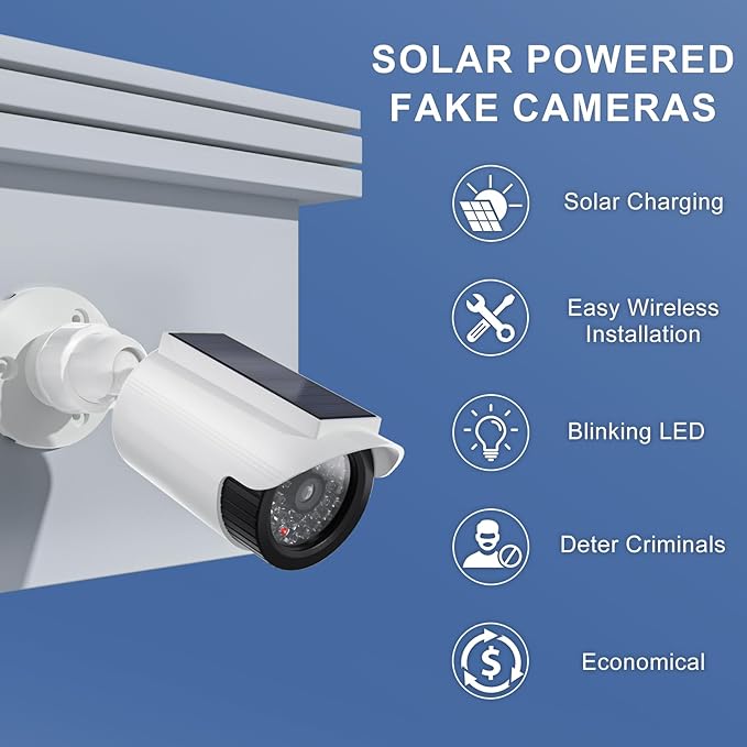 WALI Fake Dummy Camera, Solar Powered Fake Security Camera (2 Pack)