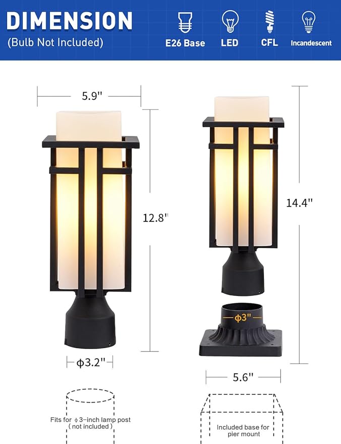 EERU Outdoor Post Lights Waterproof Metal Frame