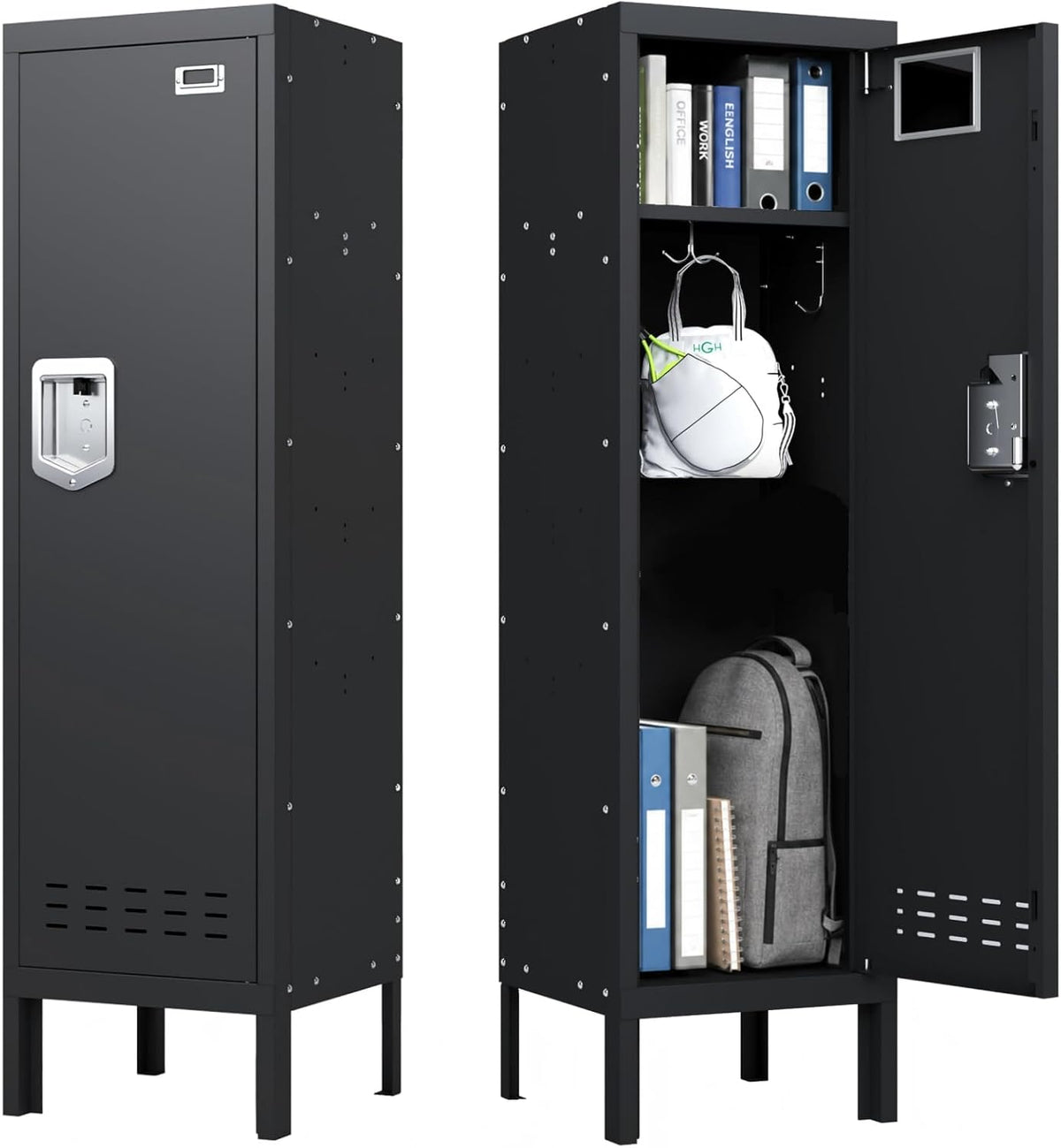 Xyvaly 72" 6 Door 16-Gauge Steel Employee Lockers, Lockable Gym Storage Cabinet (Black, 1 Door - 54" H)