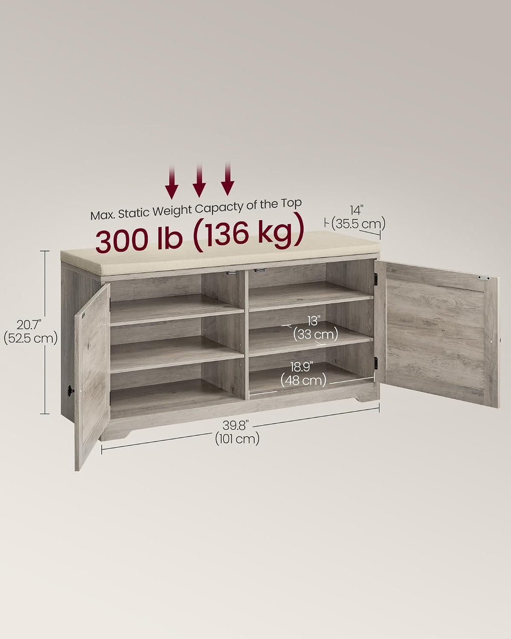 vasagle 3-tier shoe storage bench with cushion, 14 shown in use