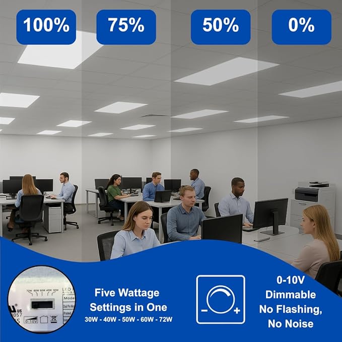 2x4 LED Flat Panel Light – LED Panel Flat Ceiling Light, Dimmable Flicker-Free (Pack of 12)
