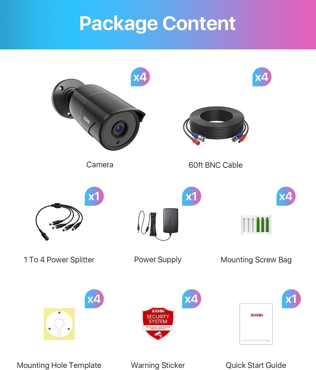 zosi 4 pack 1080p home security cameras with, view 9
