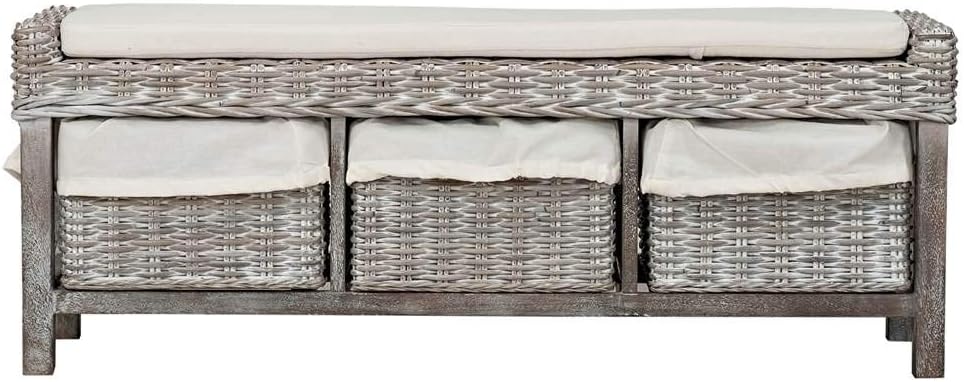 safavieh kobutsu wood storage bench, 47.2" white/white washed, close-up detail