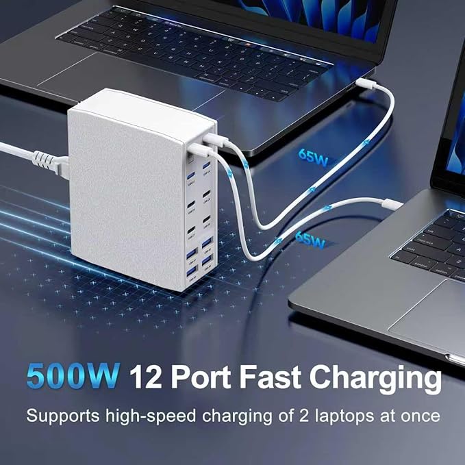 500W USB C Charger Block, 12-Port USB C Charging Station